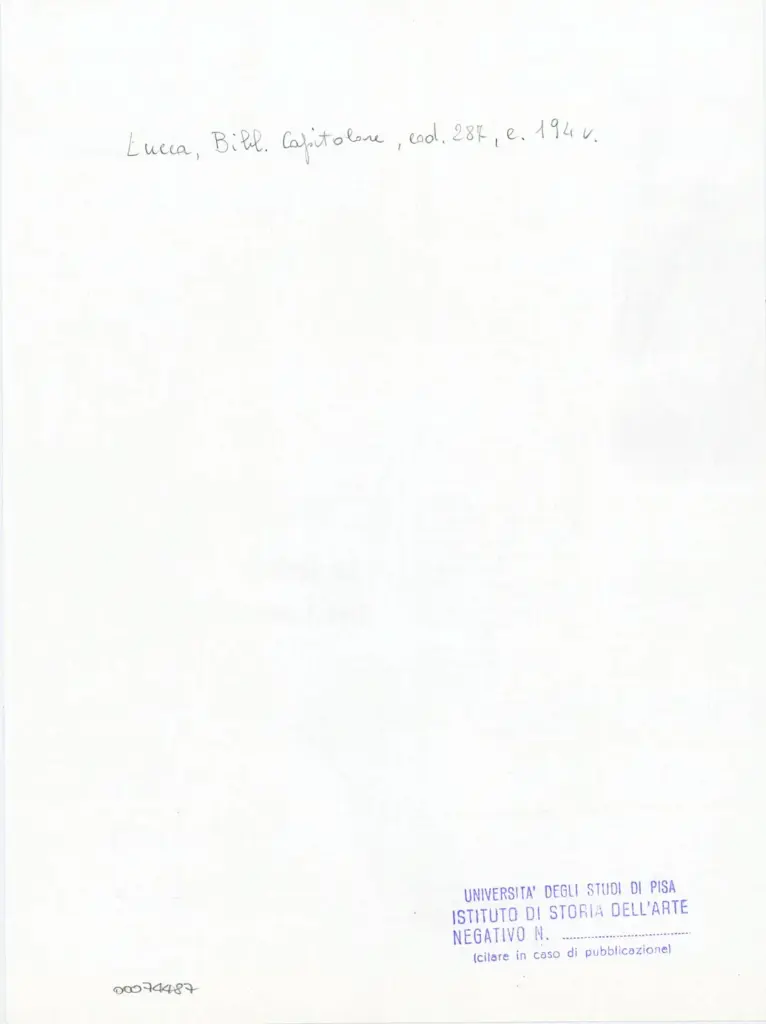 Università di Pisa. Dipartimento di Storia delle Arti , Anonimo italiano - sec. XIII/ XIV - Lucca, Biblioteca Capitolare Feliniana, Ms. 287, f. 194v, particolare , retro