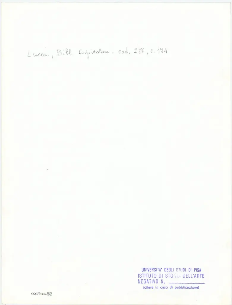 Università di Pisa. Dipartimento di Storia delle Arti , Anonimo italiano - sec. XIII/ XIV - Lucca, Biblioteca Capitolare Feliniana, Ms. 287, f. 194r, particolare , retro