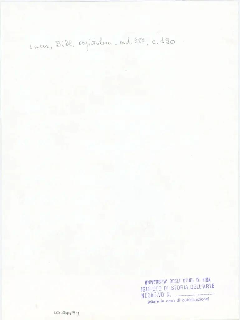 Universit&agrave; di Pisa. Dipartimento di Storia delle Arti , Anonimo italiano - sec. XIII/ XIV - Lucca, Biblioteca Capitolare Feliniana, Ms. 287, f. 190r, particolare , retro