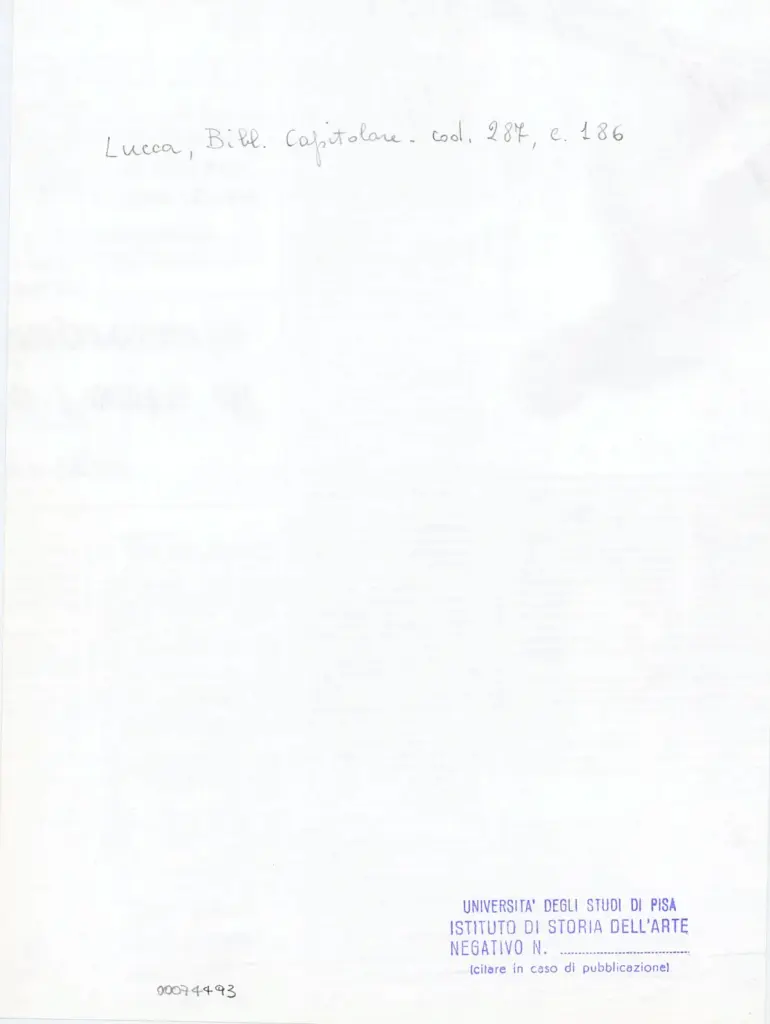Universit&agrave; di Pisa. Dipartimento di Storia delle Arti , Anonimo italiano - sec. XIII/ XIV - Lucca, Biblioteca Capitolare Feliniana, Ms. 287, f. 186r, particolare , retro