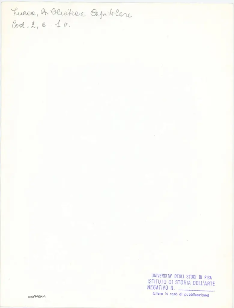 Università di Pisa. Dipartimento di Storia delle Arti , Anonimo italiano - sec. XI, fine - Lucca, Biblioteca Capitolare Feliniana, Ms. 2, f. 1v, particolare , retro