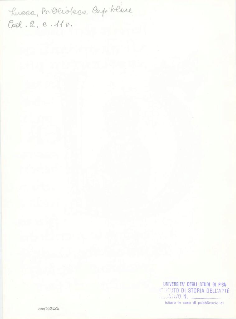 Università di Pisa. Dipartimento di Storia delle Arti , Anonimo italiano - sec. XI, fine - Lucca, Biblioteca Capitolare Feliniana, Ms. 2, f. 28v, particolare , retro