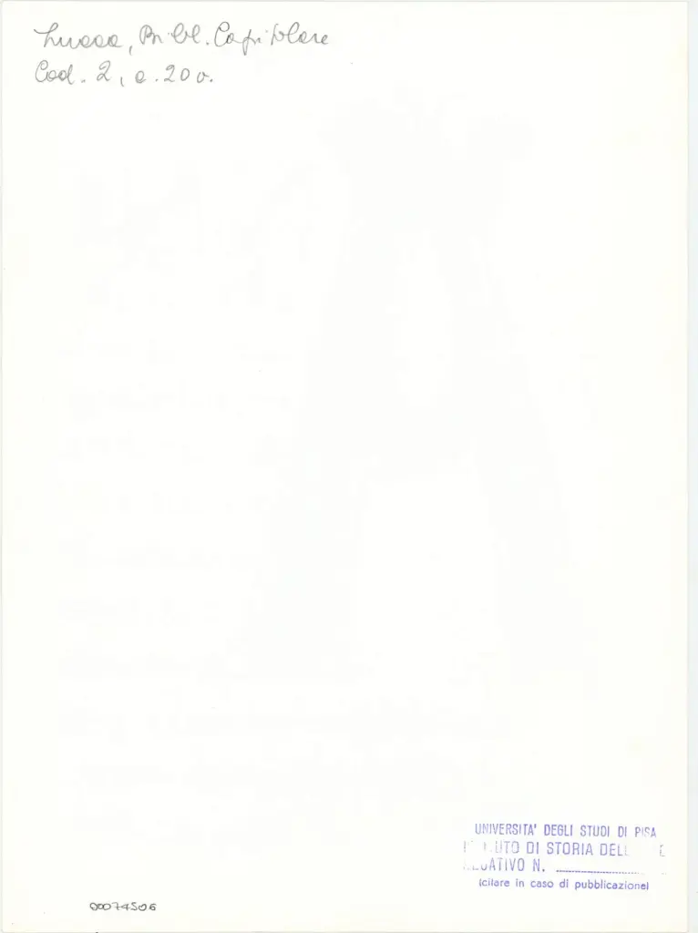 Università di Pisa. Dipartimento di Storia delle Arti , Anonimo italiano - sec. XI, fine - Lucca, Biblioteca Capitolare Feliniana, Ms. 2, f. 20v, particolare , retro