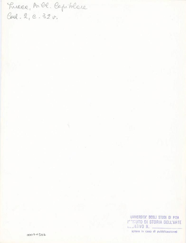 Università di Pisa. Dipartimento di Storia delle Arti , Anonimo italiano - sec. XI, fine - Lucca, Biblioteca Capitolare Feliniana, Ms. 2, f. 31v, particolare , retro