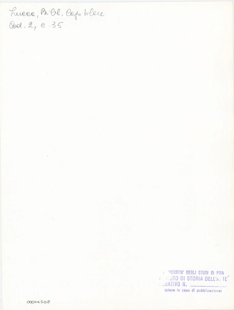 Università di Pisa. Dipartimento di Storia delle Arti , Anonimo italiano - sec. XI, fine - Lucca, Biblioteca Capitolare Feliniana, Ms. 2, f. 35r, particolare , retro