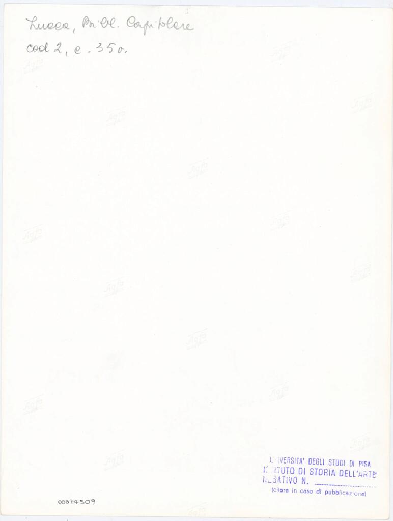 Università di Pisa. Dipartimento di Storia delle Arti , Anonimo italiano - sec. XI, fine - Lucca, Biblioteca Capitolare Feliniana, Ms. 2, f. 35v, particolare , retro