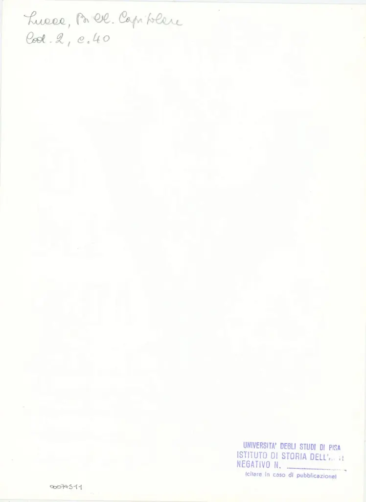 Universit&agrave; di Pisa. Dipartimento di Storia delle Arti , Anonimo italiano - sec. XI, fine - Lucca, Biblioteca Capitolare Feliniana, Ms. 2, f. 40r, particolare , retro