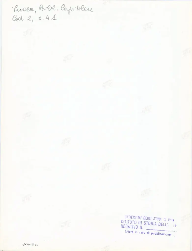 Università di Pisa. Dipartimento di Storia delle Arti , Anonimo italiano - sec. XI, fine - Lucca, Biblioteca Capitolare Feliniana, Ms. 2, f. 41r, particolare , retro