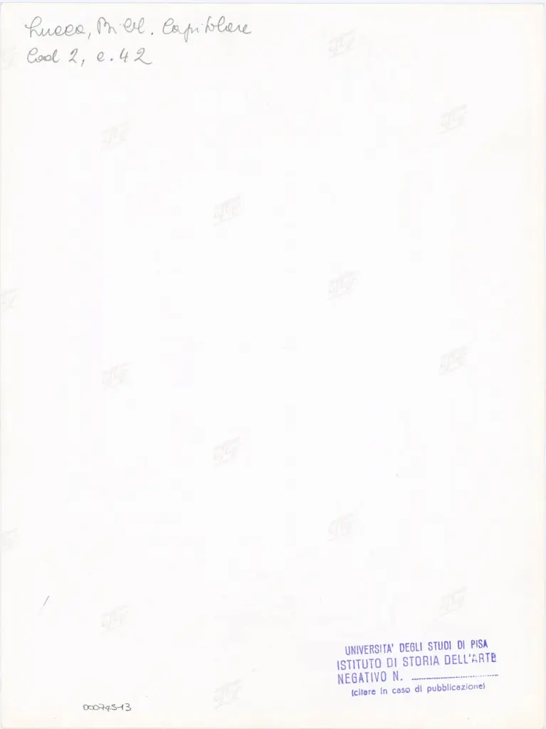 Università di Pisa. Dipartimento di Storia delle Arti , Anonimo italiano - sec. XI, fine - Lucca, Biblioteca Capitolare Feliniana, Ms. 2, f. 42r, particolare , retro