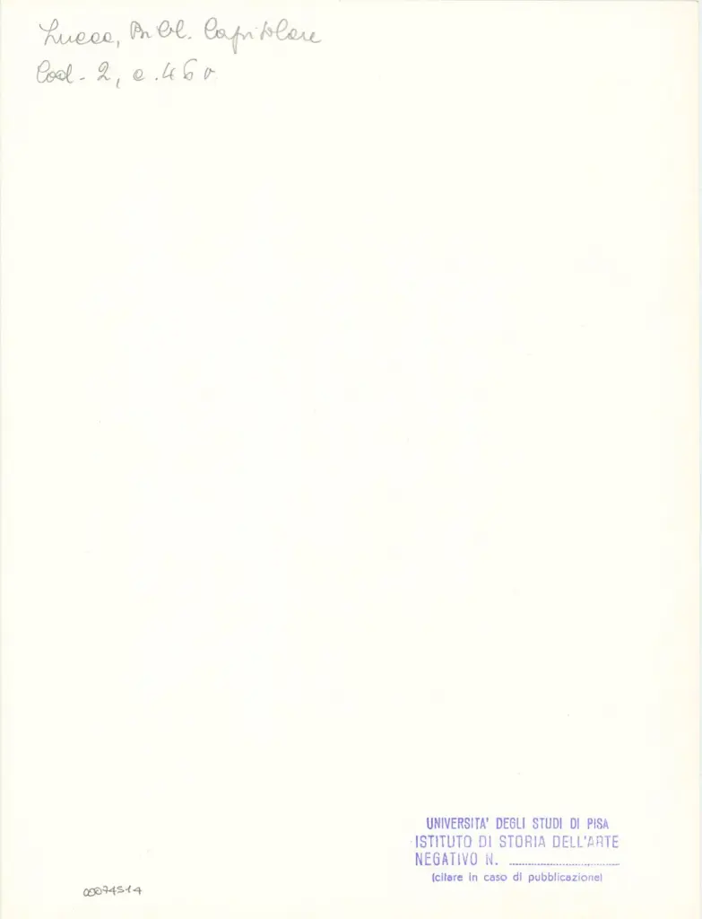 Universit&agrave; di Pisa. Dipartimento di Storia delle Arti , Anonimo italiano - sec. XI, fine - Lucca, Biblioteca Capitolare Feliniana, Ms. 2, f. 46v, particolare , retro