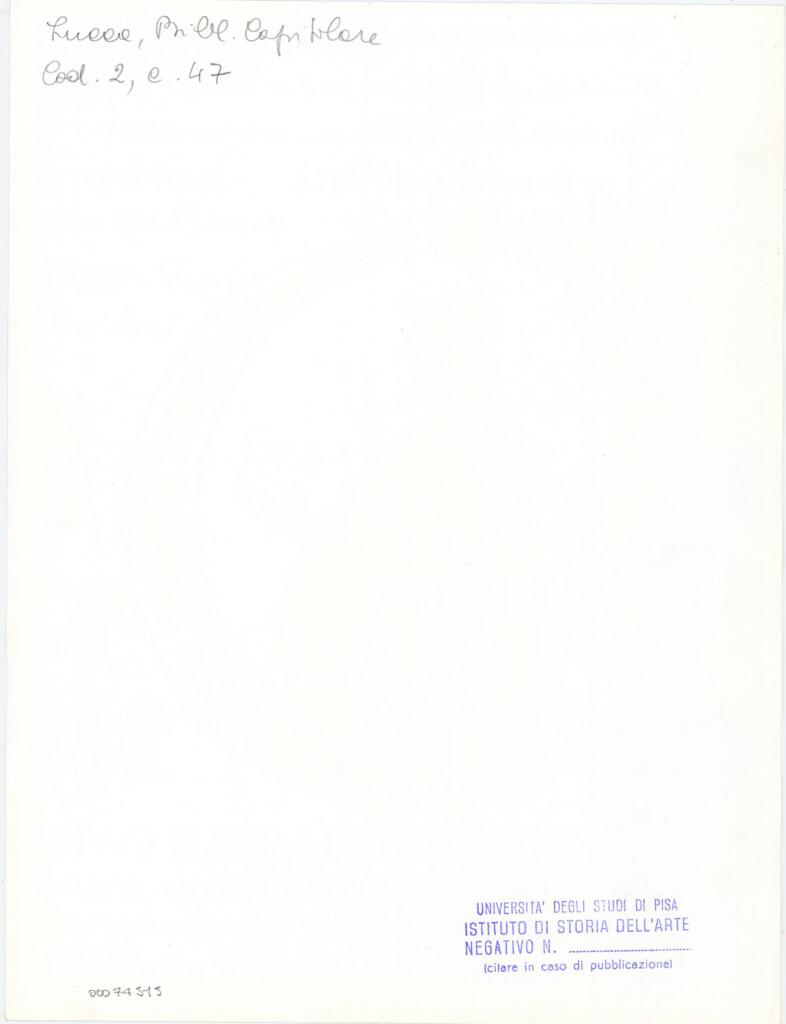 Università di Pisa. Dipartimento di Storia delle Arti , Anonimo italiano - sec. XI, fine - Lucca, Biblioteca Capitolare Feliniana, Ms. 2, f. 57r, particolare , retro