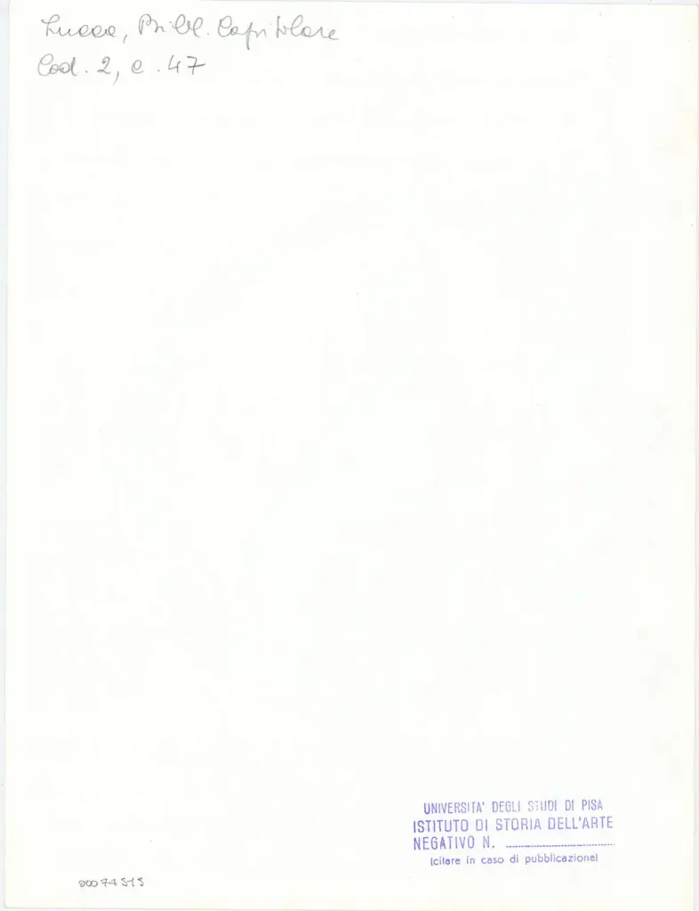 Università di Pisa. Dipartimento di Storia delle Arti , Anonimo italiano - sec. XI, fine - Lucca, Biblioteca Capitolare Feliniana, Ms. 2, f. 57r, particolare , retro