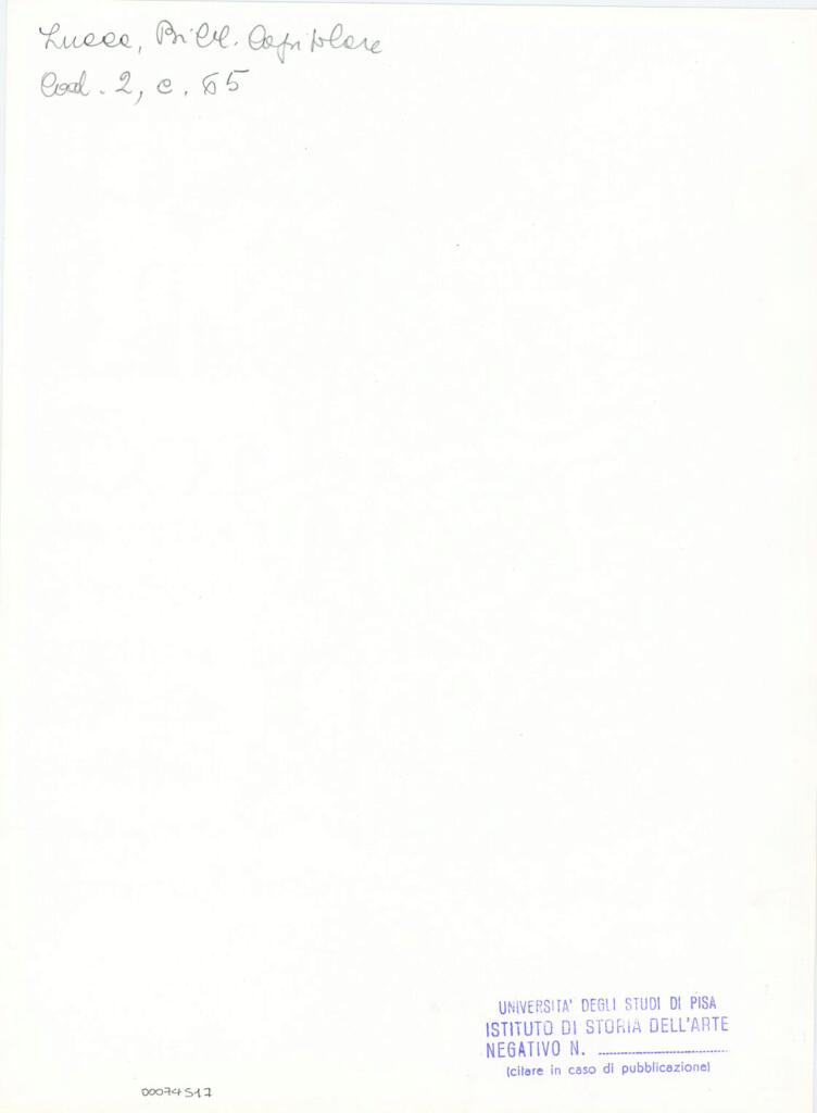 Università di Pisa. Dipartimento di Storia delle Arti , Anonimo italiano - sec. XI, fine - Lucca, Biblioteca Capitolare Feliniana, Ms. 2, f. 65r, particolare , retro