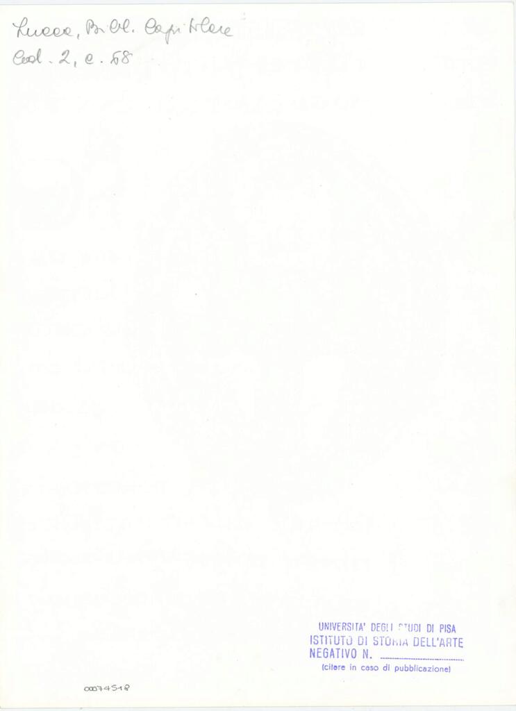 Università di Pisa. Dipartimento di Storia delle Arti , Anonimo italiano - sec. XI, fine - Lucca, Biblioteca Capitolare Feliniana, Ms. 2, f. 68r, particolare , retro