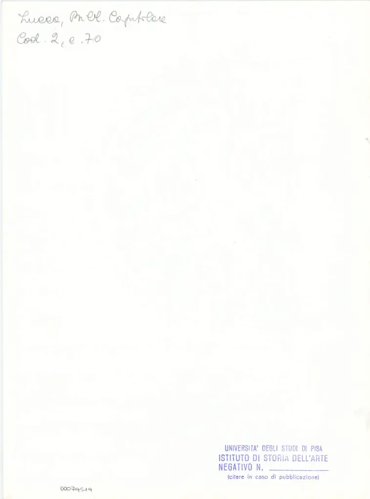 Università di Pisa. Dipartimento di Storia delle Arti , Anonimo italiano - sec. XI, fine - Lucca, Biblioteca Capitolare Feliniana, Ms. 2, f. 70r, particolare , retro