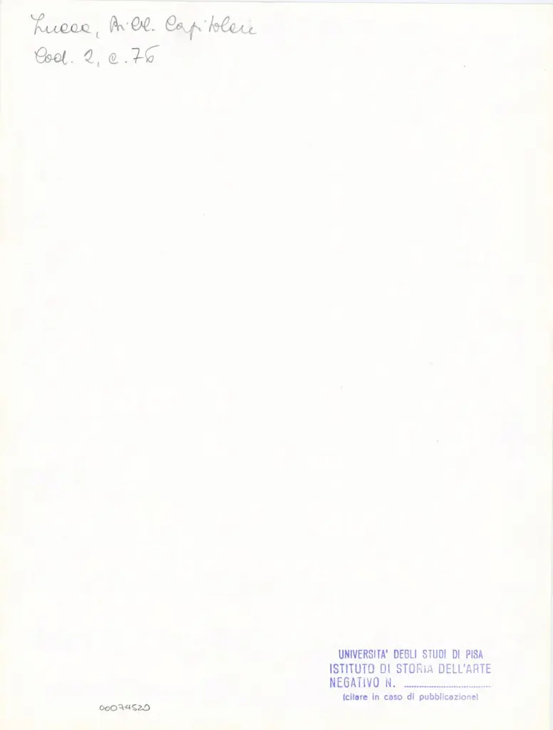 Universit&agrave; di Pisa. Dipartimento di Storia delle Arti , Anonimo italiano - sec. XI, fine - Lucca, Biblioteca Capitolare Feliniana, Ms. 2, f. 76r, particolare , retro