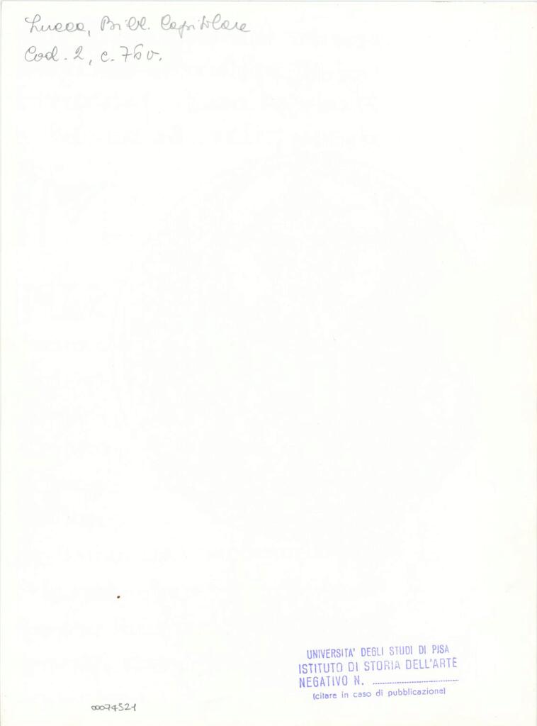 Università di Pisa. Dipartimento di Storia delle Arti , Anonimo italiano - sec. XI, fine - Lucca, Biblioteca Capitolare Feliniana, Ms. 2, f. 76v, particolare , retro