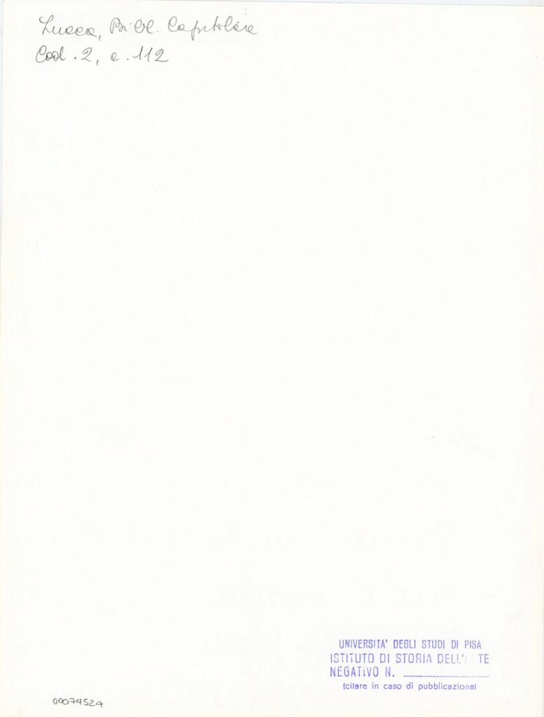 Università di Pisa. Dipartimento di Storia delle Arti , Anonimo italiano - sec. XI, fine - Lucca, Biblioteca Capitolare Feliniana, Ms. 2, f. 112r, particolare , retro