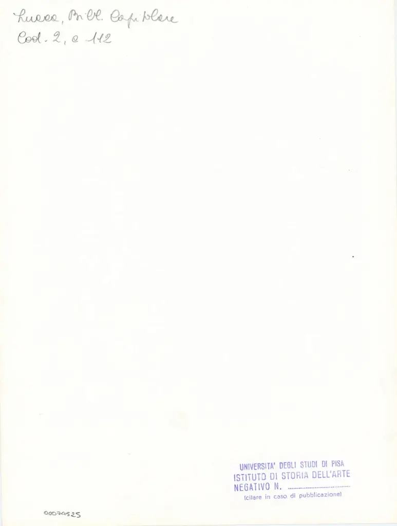 Università di Pisa. Dipartimento di Storia delle Arti , Anonimo italiano - sec. XI, fine - Lucca, Biblioteca Capitolare Feliniana, Ms. 2, f. 112r, particolare , retro