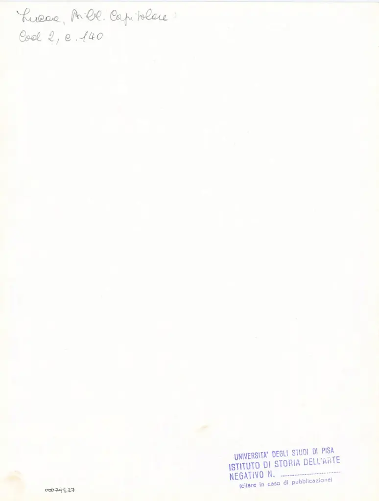 Universit&agrave; di Pisa. Dipartimento di Storia delle Arti , Anonimo italiano - sec. XI, fine - Lucca, Biblioteca Capitolare Feliniana, Ms. 2, f. 140r, particolare , retro