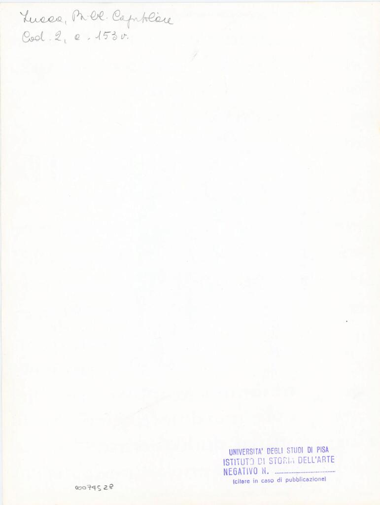 Università di Pisa. Dipartimento di Storia delle Arti , Anonimo italiano - sec. XI, fine - Lucca, Biblioteca Capitolare Feliniana, Ms. 2, f. 153v, particolare , retro