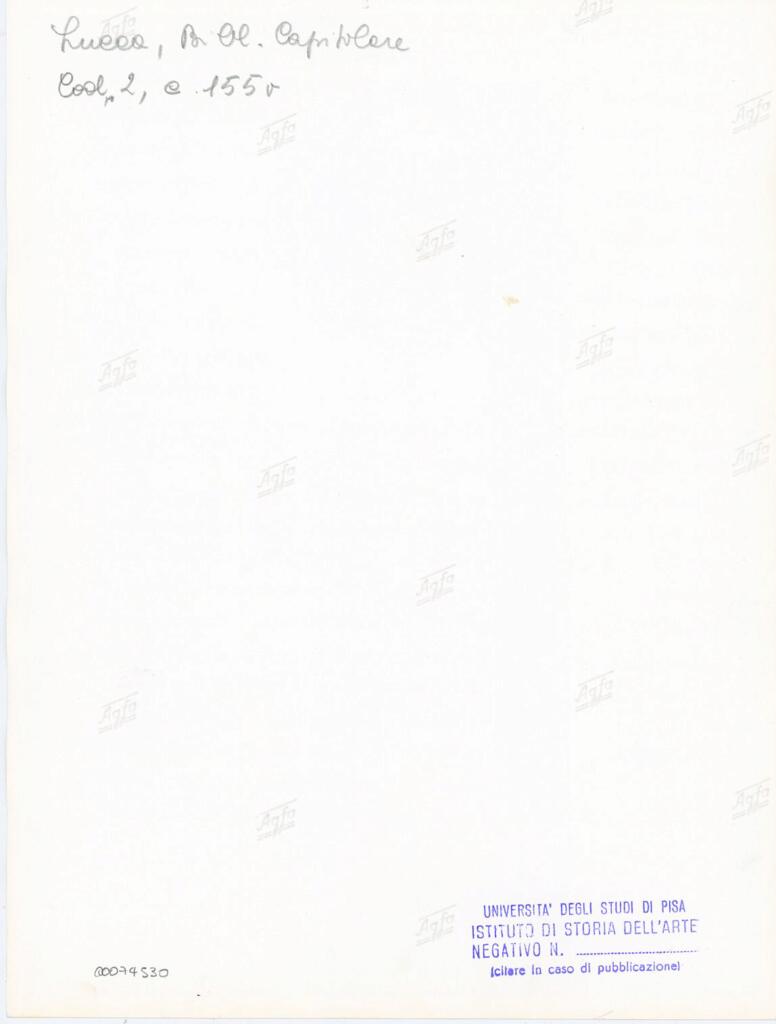 Università di Pisa. Dipartimento di Storia delle Arti , Anonimo italiano - sec. XI, fine - Lucca, Biblioteca Capitolare Feliniana, Ms. 2, f. 155v, particolare , retro