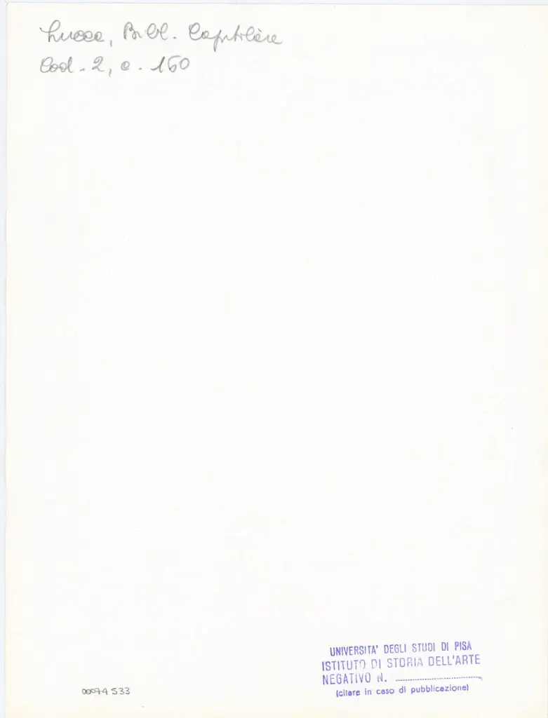 Università di Pisa. Dipartimento di Storia delle Arti , Anonimo italiano - sec. XI, fine - Lucca, Biblioteca Capitolare Feliniana, Ms. 2, f. 160r, particolare , retro