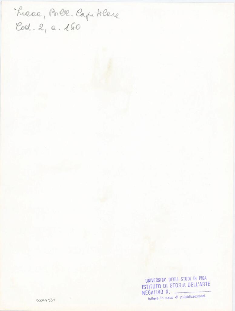Università di Pisa. Dipartimento di Storia delle Arti , Anonimo italiano - sec. XI, fine - Lucca, Biblioteca Capitolare Feliniana, Ms. 2, f. 160r, particolare , retro