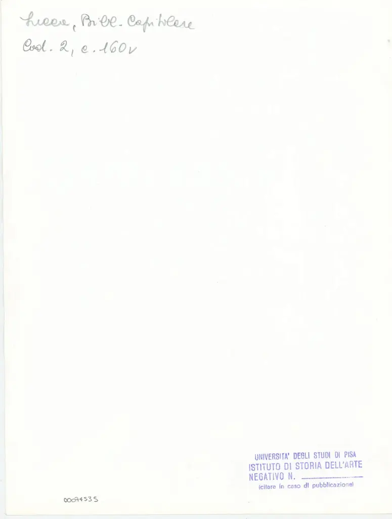 Universit&agrave; di Pisa. Dipartimento di Storia delle Arti , Anonimo italiano - sec. XI, fine - Lucca, Biblioteca Capitolare Feliniana, Ms. 2, f. 160v, particolare , retro