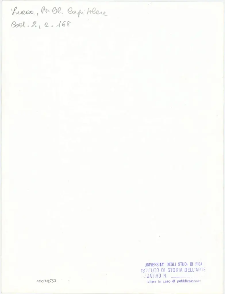 Universit&agrave; di Pisa. Dipartimento di Storia delle Arti , Anonimo italiano - sec. XI, fine - Lucca, Biblioteca Capitolare Feliniana, Ms. 2, f. 168r, particolare , retro
