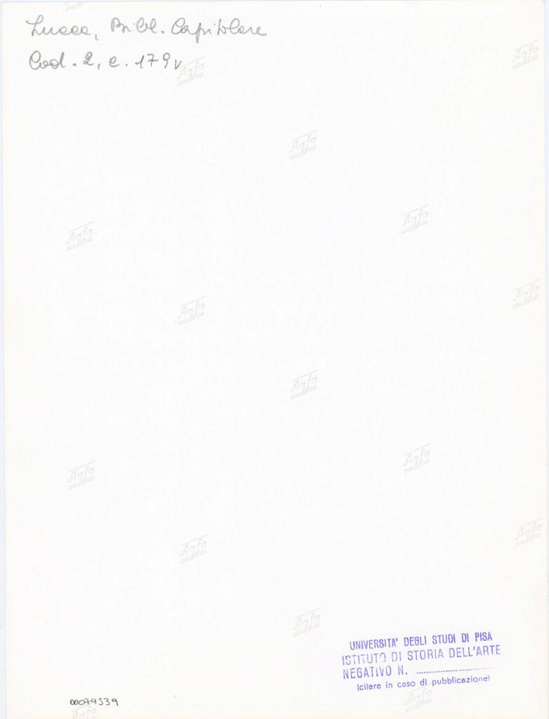 Università di Pisa. Dipartimento di Storia delle Arti , Anonimo italiano - sec. XI, fine - Lucca, Biblioteca Capitolare Feliniana, Ms. 2, f. 179v, particolare , retro