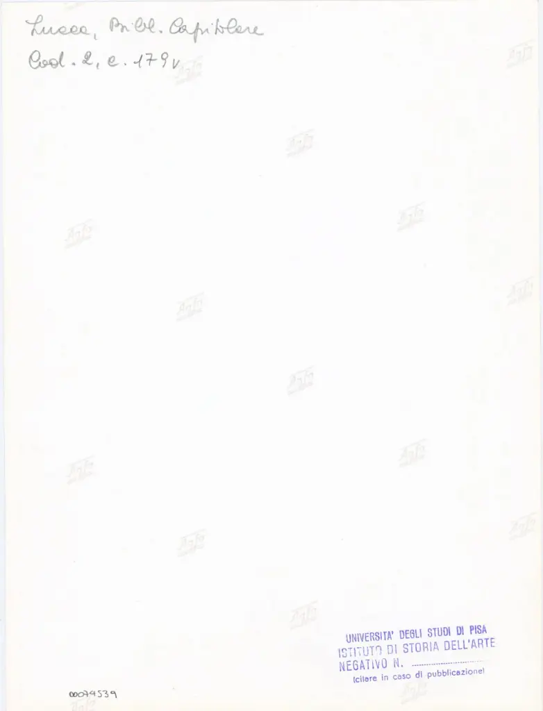 Universit&agrave; di Pisa. Dipartimento di Storia delle Arti , Anonimo italiano - sec. XI, fine - Lucca, Biblioteca Capitolare Feliniana, Ms. 2, f. 179v, particolare , retro