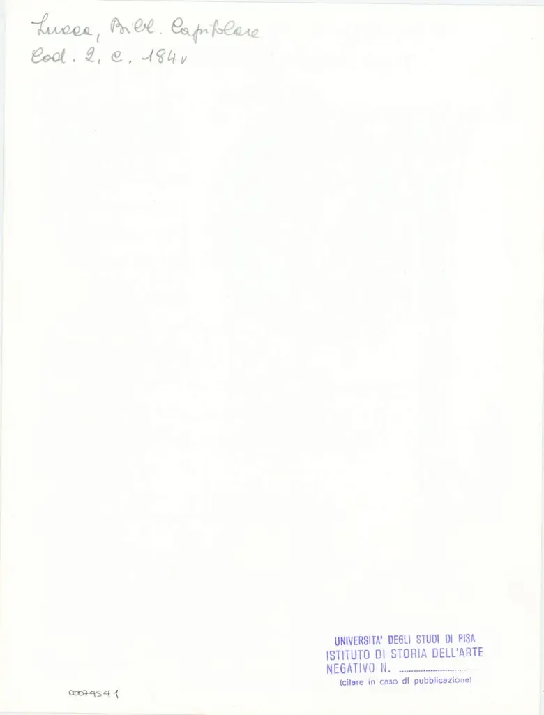 Università di Pisa. Dipartimento di Storia delle Arti , Anonimo italiano - sec. XI, fine - Lucca, Biblioteca Capitolare Feliniana, Ms. 2, f. 184v, particolare , retro