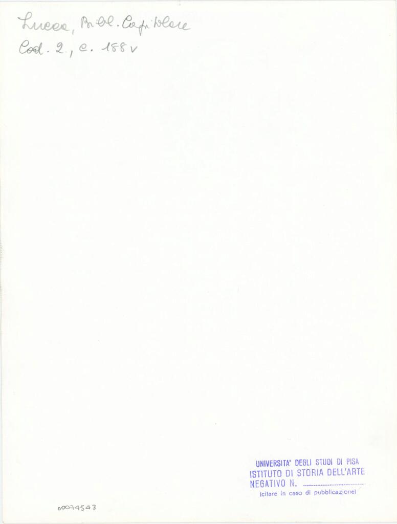 Università di Pisa. Dipartimento di Storia delle Arti , Anonimo italiano - sec. XI, fine - Lucca, Biblioteca Capitolare Feliniana, Ms. 2, f. 188v, particolare , retro