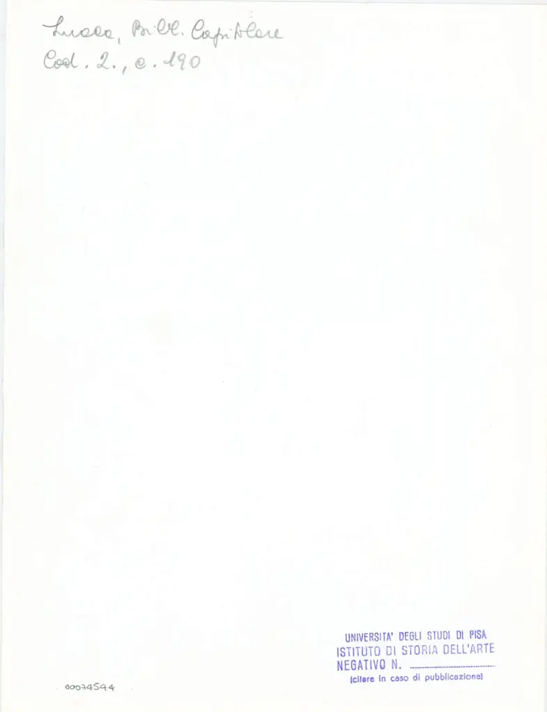 Universit&agrave; di Pisa. Dipartimento di Storia delle Arti , Anonimo italiano - sec. XI, fine - Lucca, Biblioteca Capitolare Feliniana, Ms. 2, f. 190r, particolare , retro