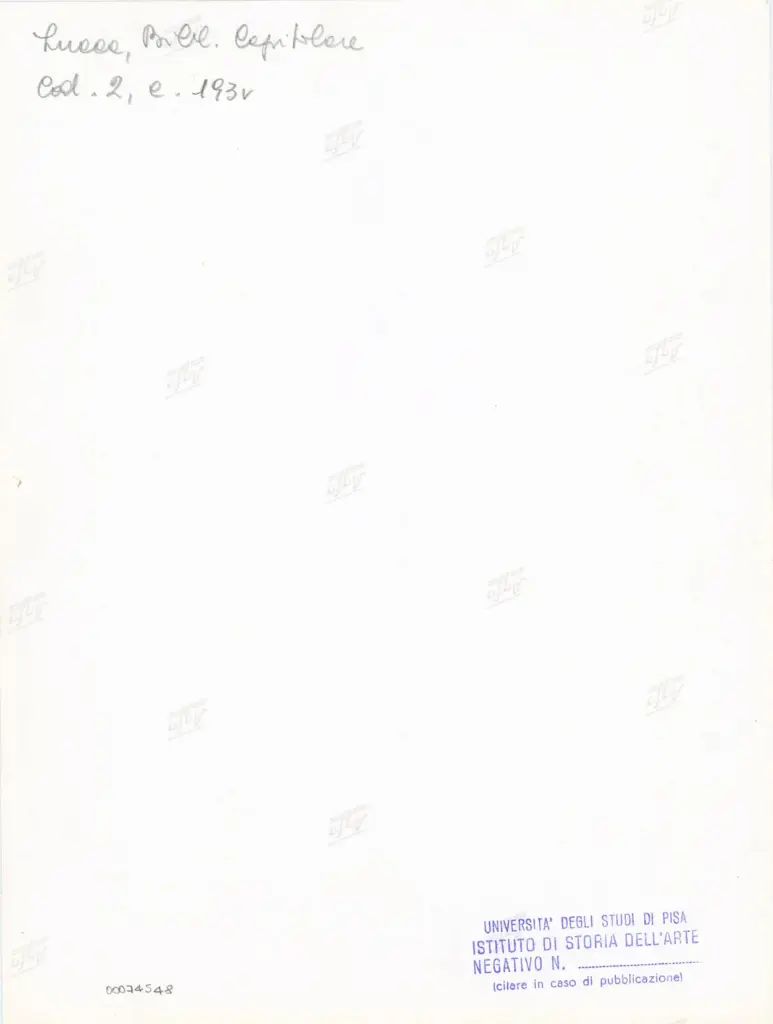 Università di Pisa. Dipartimento di Storia delle Arti , Anonimo italiano - sec. XI, fine - Lucca, Biblioteca Capitolare Feliniana, Ms. 2, f. 193v, particolare , retro