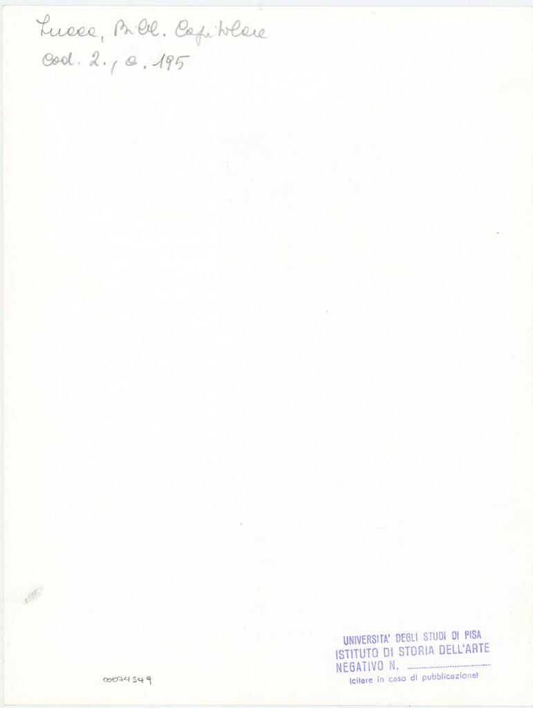 Università di Pisa. Dipartimento di Storia delle Arti , Anonimo italiano - sec. XI, fine - Lucca, Biblioteca Capitolare Feliniana, Ms. 2, f. 195r, particolare , retro