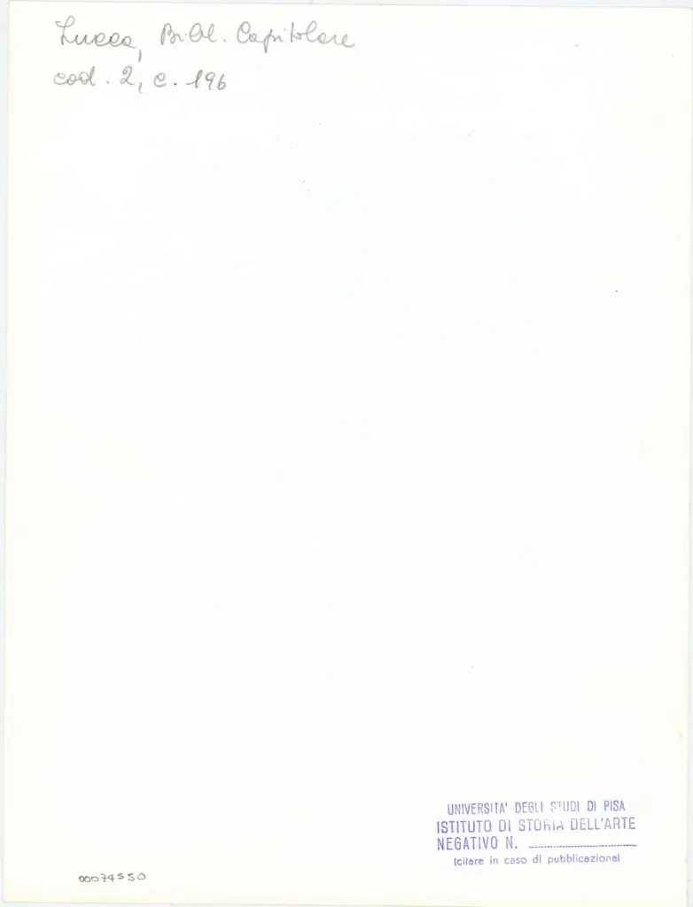 Università di Pisa. Dipartimento di Storia delle Arti , Anonimo italiano - sec. XI, fine - Lucca, Biblioteca Capitolare Feliniana, Ms. 2, f. 196r, particolare , retro