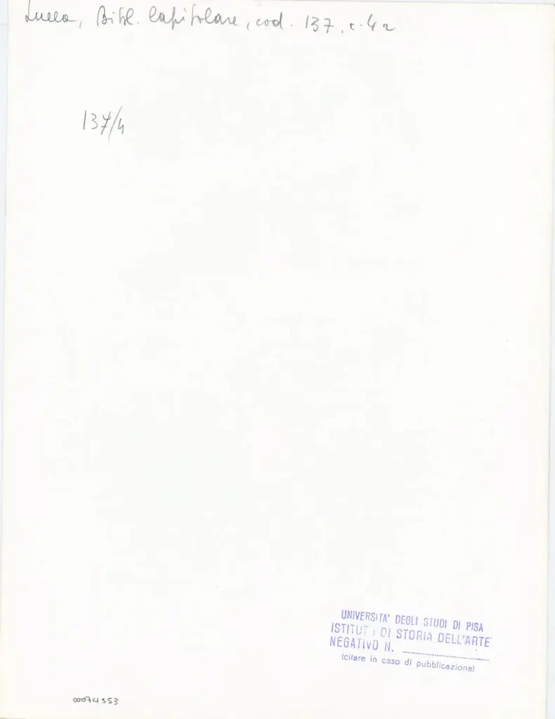 Universit&agrave; di Pisa. Dipartimento di Storia delle Arti , Anonimo italiano - sec. XIII, ultimo quarto - Lucca, Biblioteca Capitolare Feliniana, Ms. 137, f. 4r, intero , retro