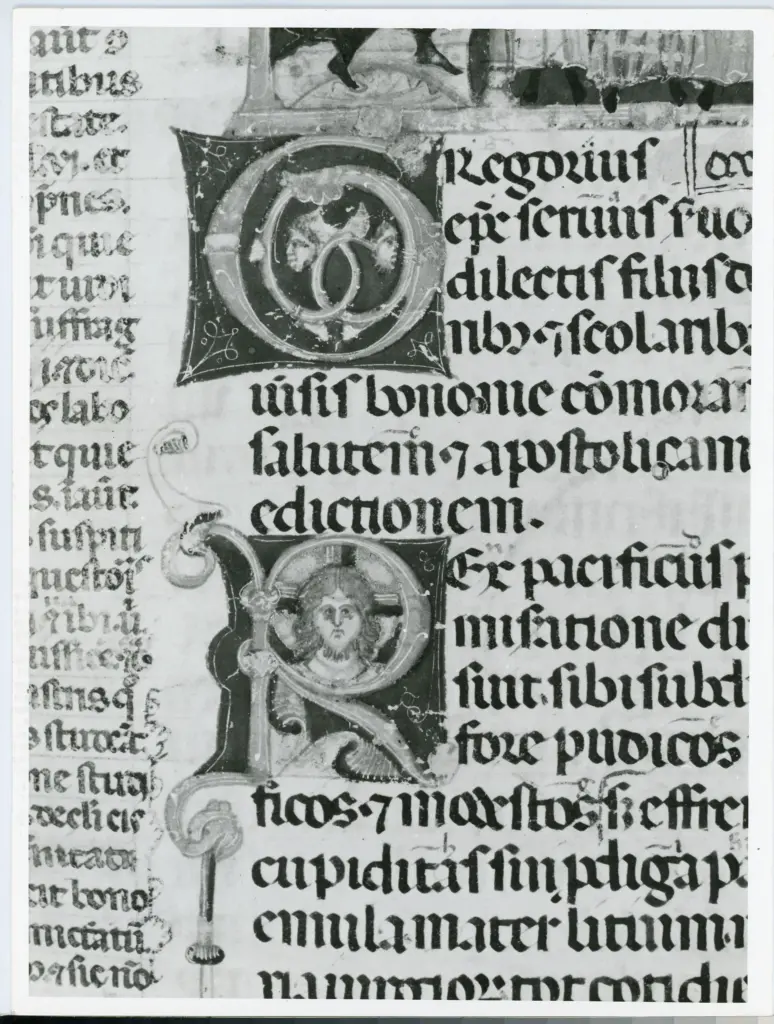 Universit&agrave; di Pisa. Dipartimento di Storia delle Arti , Anonimo italiano - sec. XIII, ultimo quarto - Lucca, Biblioteca Capitolare Feliniana, Ms. 137, f. 4r, particolare , fronte
