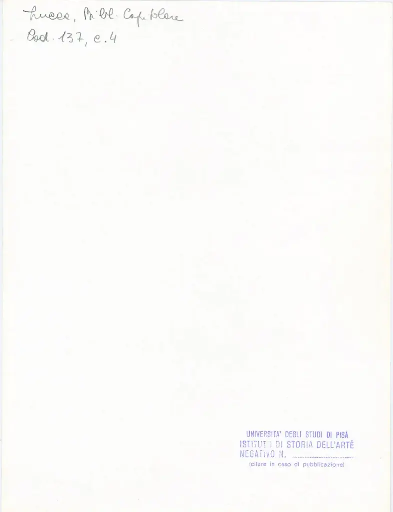 Universit&agrave; di Pisa. Dipartimento di Storia delle Arti , Anonimo italiano - sec. XIII, ultimo quarto - Lucca, Biblioteca Capitolare Feliniana, Ms. 137, f. 4r, particolare , retro