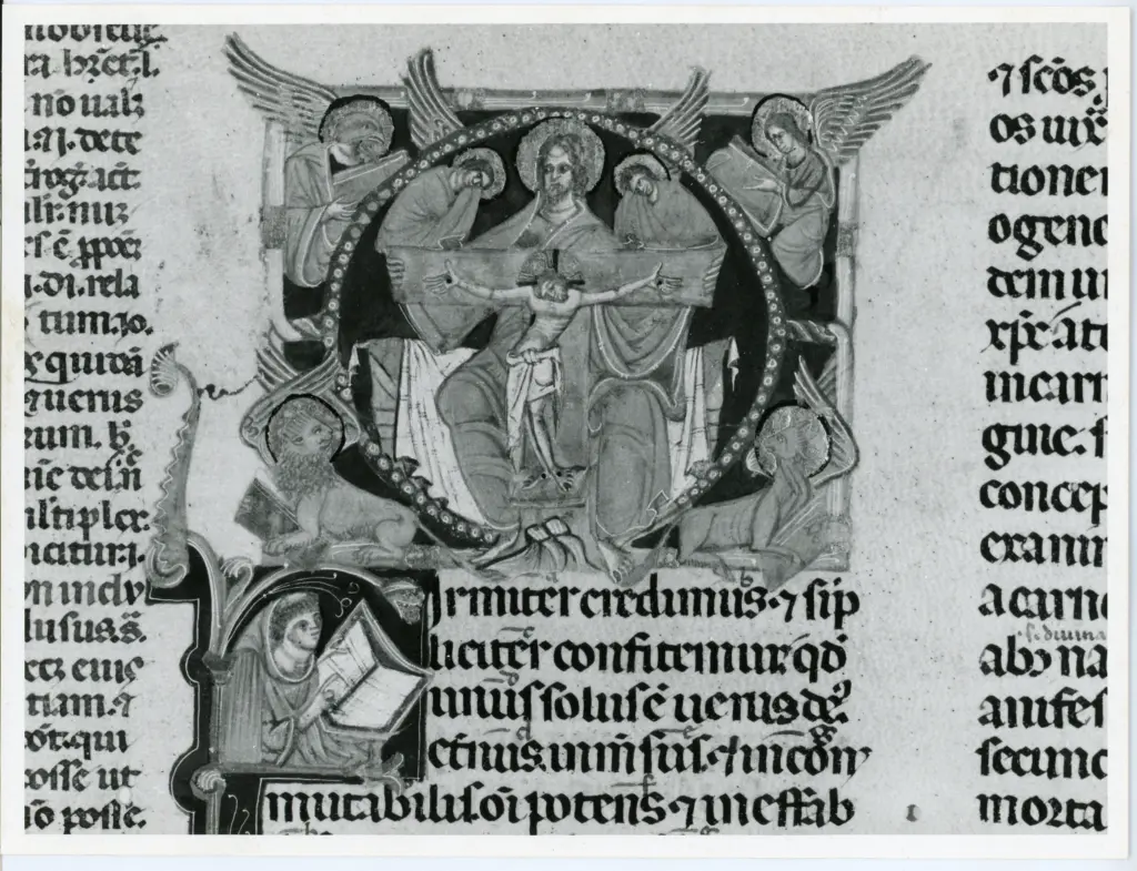 Universit&agrave; di Pisa. Dipartimento di Storia delle Arti , Anonimo italiano - sec. XIII, ultimo quarto - Lucca, Biblioteca Capitolare Feliniana, Ms. 137, f. 4v, particolare , fronte