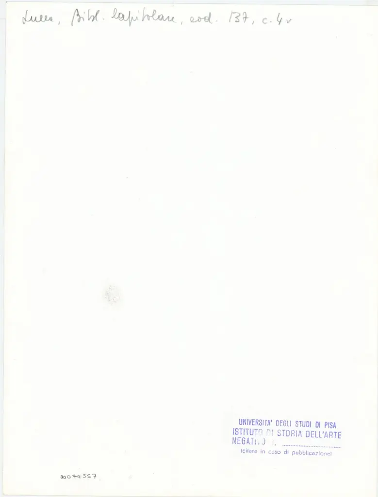Università di Pisa. Dipartimento di Storia delle Arti , Anonimo italiano - sec. XIII, ultimo quarto - Lucca, Biblioteca Capitolare Feliniana, Ms. 137, f. 4v, particolare , retro