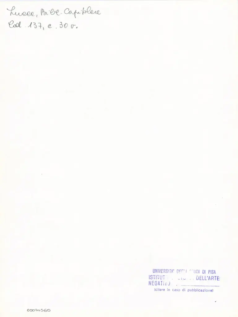 Università di Pisa. Dipartimento di Storia delle Arti , Anonimo italiano - sec. XIII, ultimo quarto - Lucca, Biblioteca Capitolare Feliniana, Ms. 137, f. 30v, particolare , retro