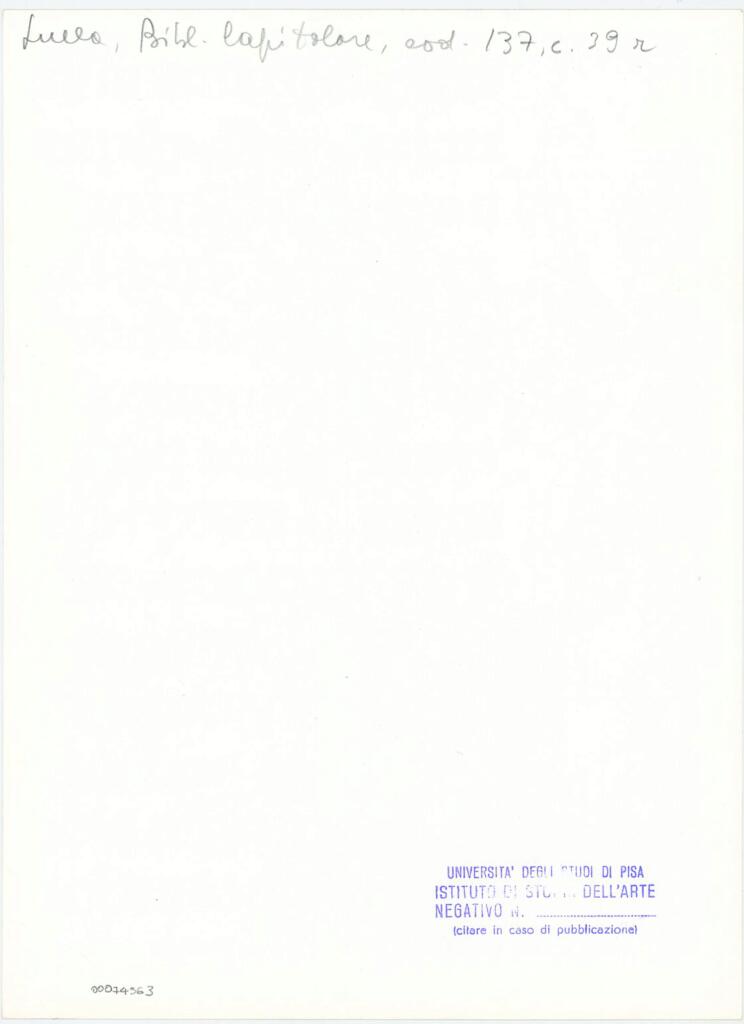 Università di Pisa. Dipartimento di Storia delle Arti , Anonimo italiano - sec. XIII, ultimo quarto - Lucca, Biblioteca Capitolare Feliniana, Ms. 137, f. 39r, particolare , retro