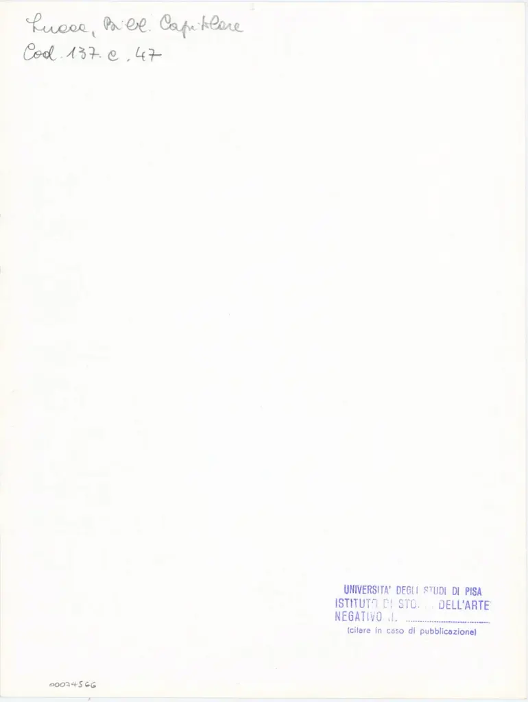 Universit&agrave; di Pisa. Dipartimento di Storia delle Arti , Anonimo italiano - sec. XIII, ultimo quarto - Lucca, Biblioteca Capitolare Feliniana, Ms. 137, f. 47r, particolare , retro