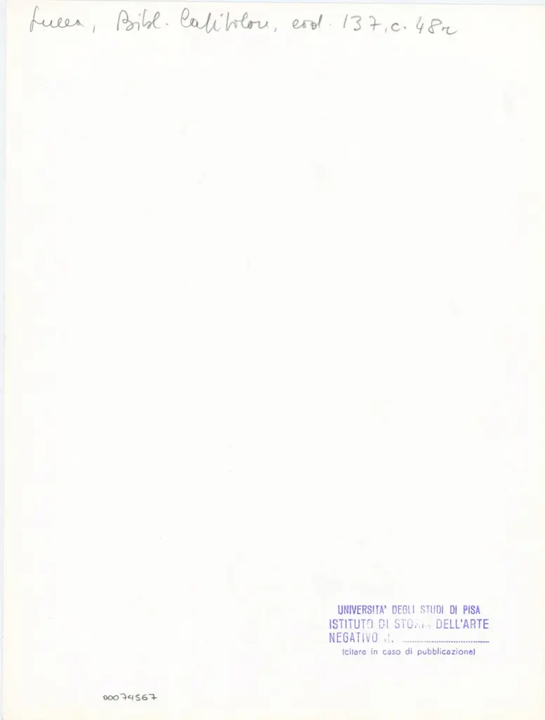 Universit&agrave; di Pisa. Dipartimento di Storia delle Arti , Anonimo italiano - sec. XIII, ultimo quarto - Lucca, Biblioteca Capitolare Feliniana, Ms. 137, f. 48r, particolare , retro