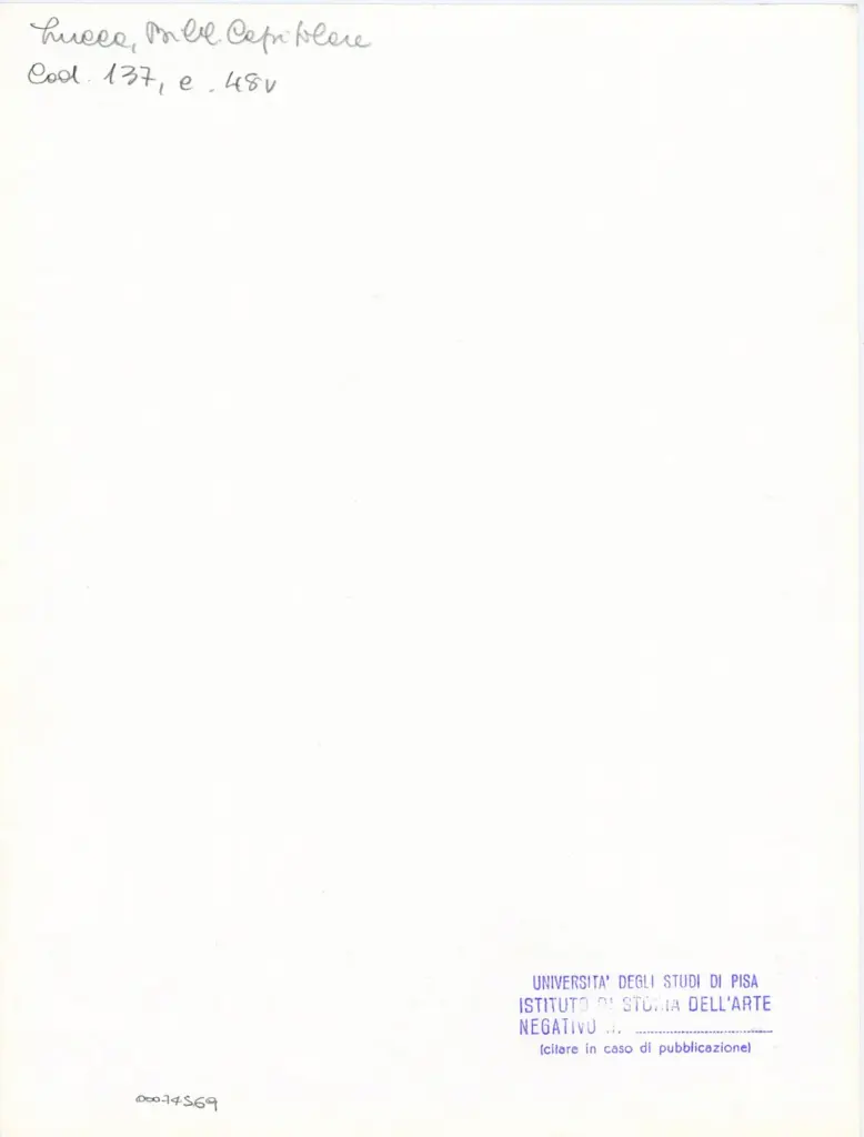 Università di Pisa. Dipartimento di Storia delle Arti , Anonimo italiano - sec. XIII, ultimo quarto - Lucca, Biblioteca Capitolare Feliniana, Ms. 137, f. 48v, particolare , retro