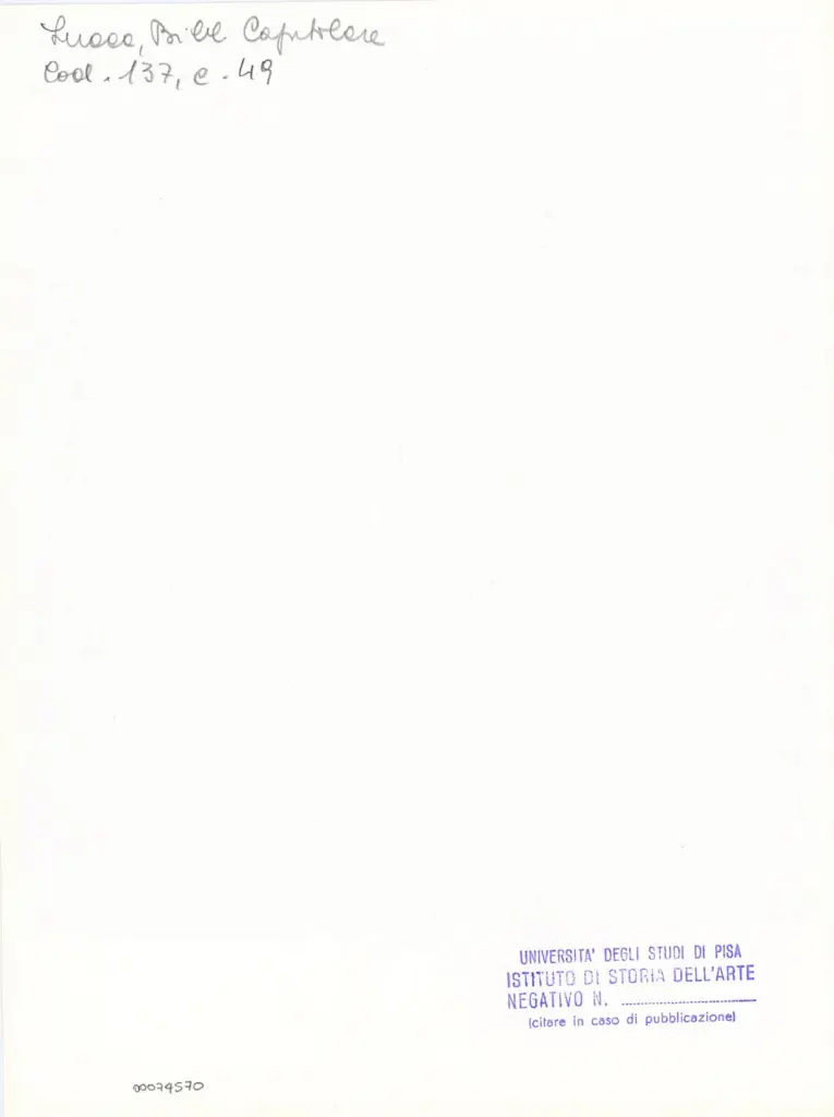 Università di Pisa. Dipartimento di Storia delle Arti , Anonimo italiano - sec. XIII, ultimo quarto - Lucca, Biblioteca Capitolare Feliniana, Ms. 137, f. 49r, particolare , retro