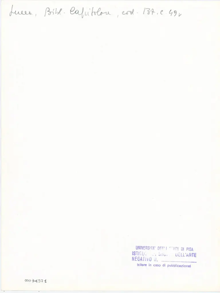 Universit&agrave; di Pisa. Dipartimento di Storia delle Arti , Anonimo italiano - sec. XIII, ultimo quarto - Lucca, Biblioteca Capitolare Feliniana, Ms. 137, f. 49v, particolare , retro